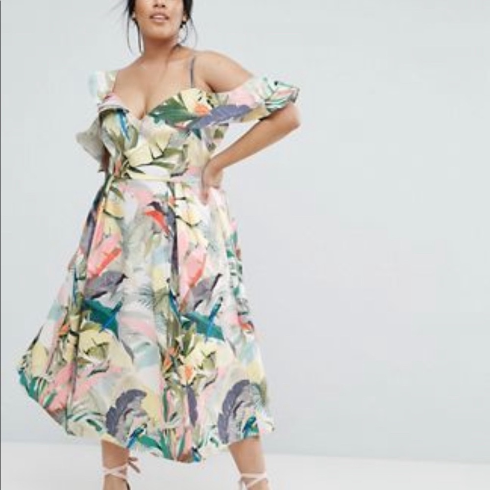 ASOS Curve Floral Bird Spring/Summer Party Dress - Picture 1 of 14